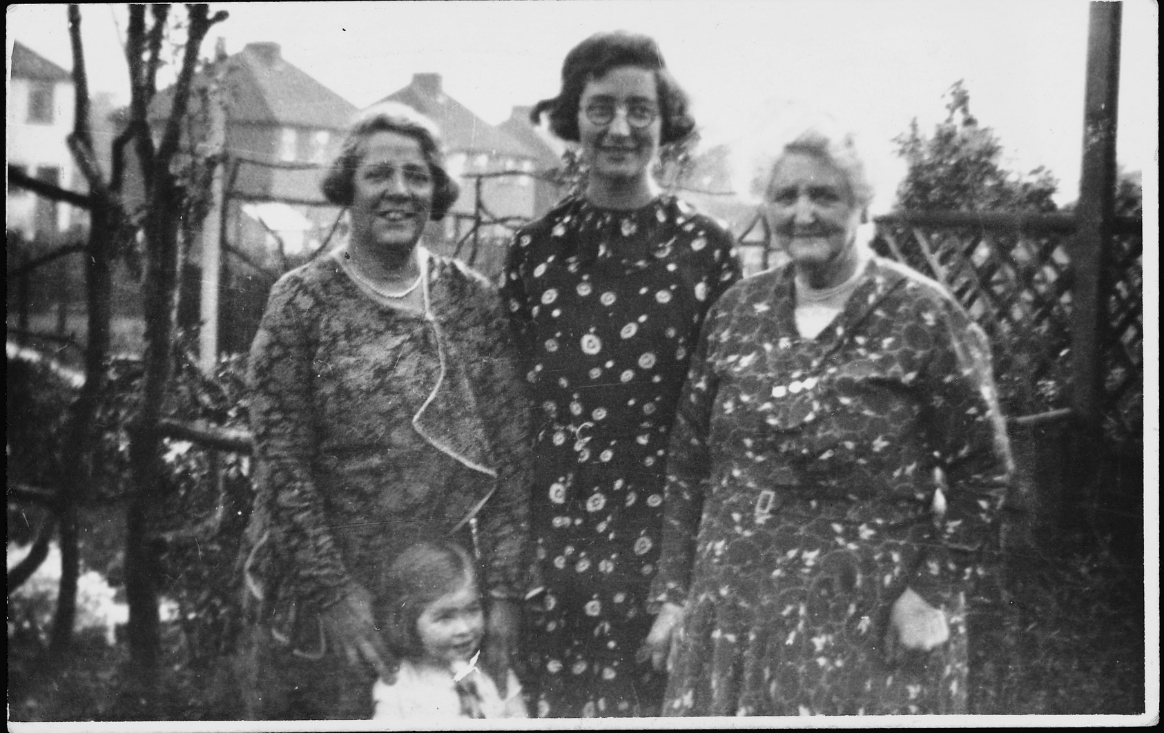 Four generations: Margaret Roberts, her mother Elsie Ivy Roberts, grandmother Hannah (Barnes) Tappin and great-grandmother Susan (Hawkins) Barnes. c.1938